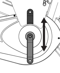Close-up of cranks in vertical position with up/down arrow beside them.