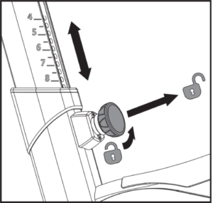 Unlock the knob to adjust saddle height.