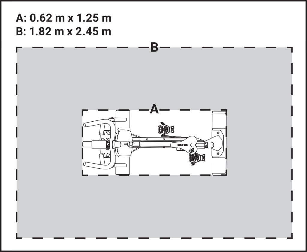 Bird’s eye view of bicycle showing 2 foot (0.6 meter) safety zone.