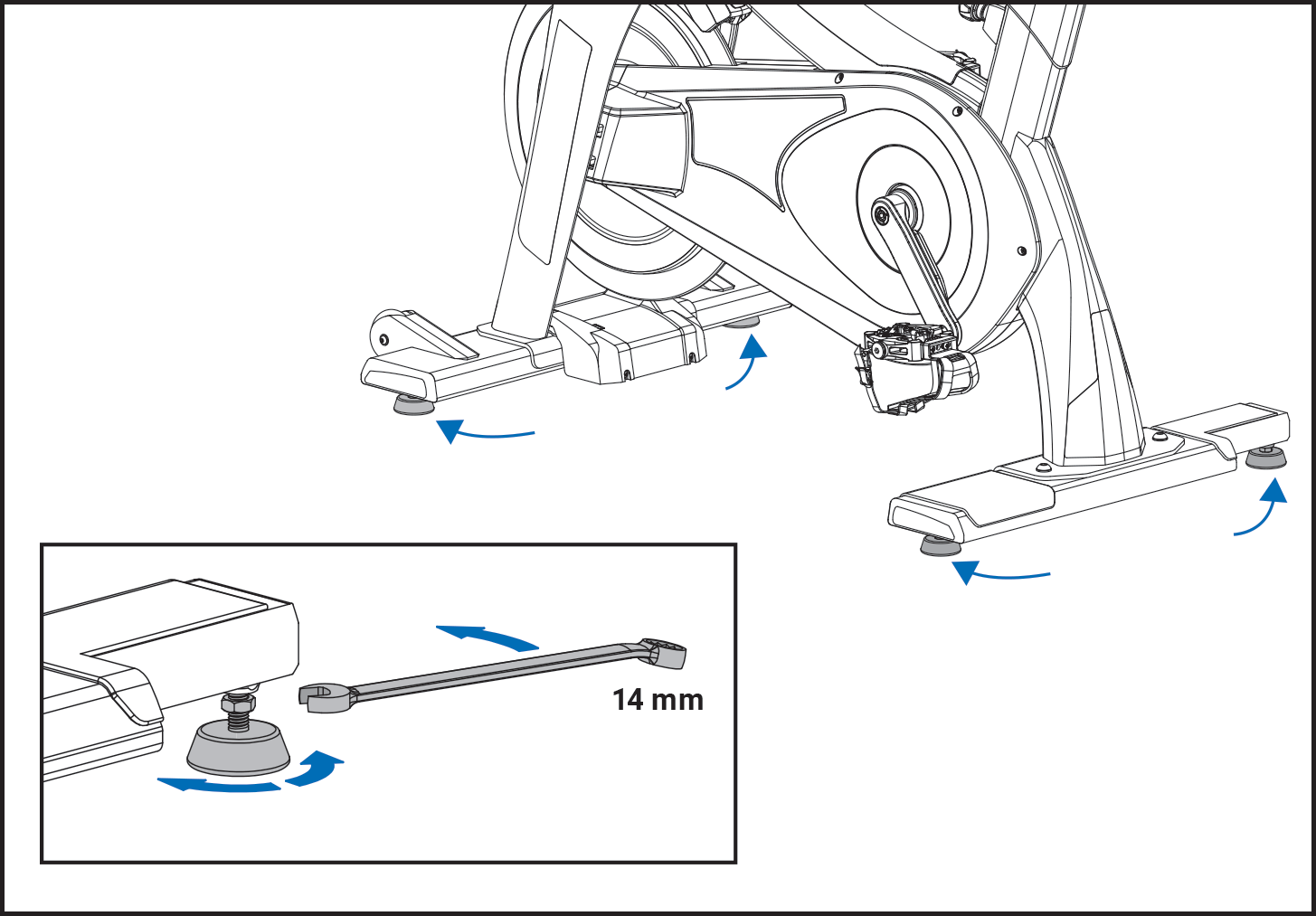 Tighten the leveling feet on the bottom of the Solo bike