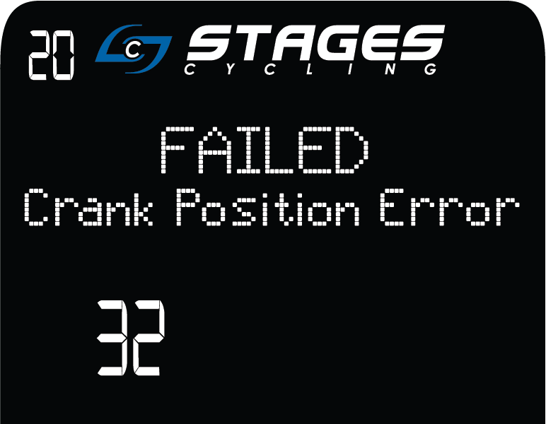 Écran de la console affichant « FAILED » (échec) sur la ligne 1, « erreur de position de manivelle » sur la ligne 2 et « 32 » en bas à gauche.