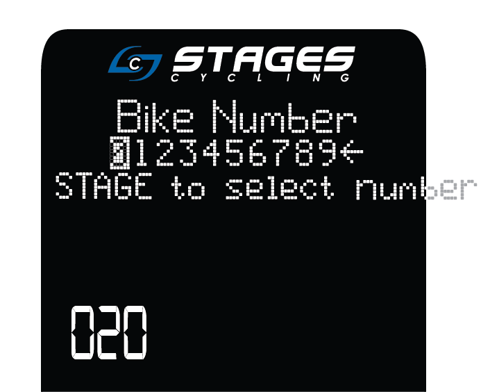 Pantalla para introducir el número de la bicicleta, con dígitos del 0 al 9, flecha hacia atrás y 