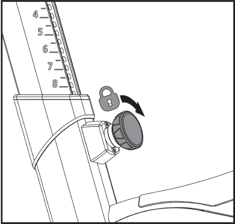 Adjustment knob moves clockwise to lock saddle into position.