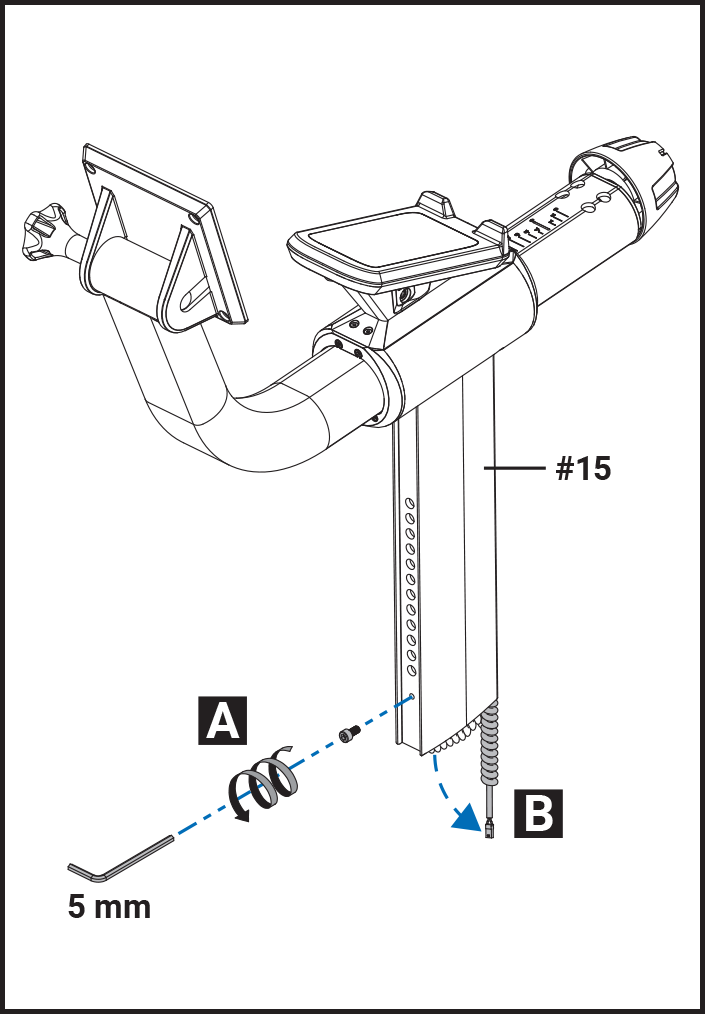 Removing the stop bolt (A) and extending the cable (B) from the tablet arm assembly