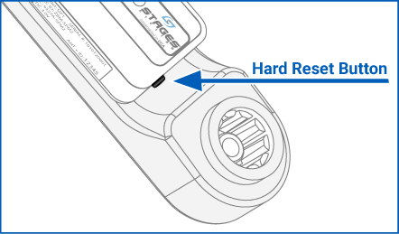 Hard reset button is located on top of the power meter battery case.